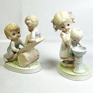 Homco Children Figurines 1706 Vintage Boy & Girl Fountain Teeter Totter TWO Pcs